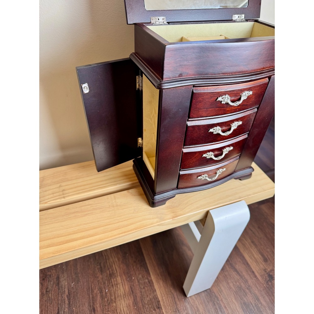 Vintage Wood Jewelry Box Romantic Whimsigoth Armoire Tabletop Organizer - Picture 3 of 14